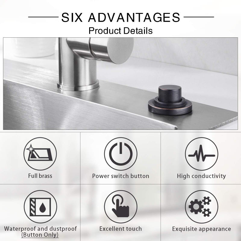 SINKINGDOM SinkTop Air Switch Kit (Long Full Brass Button) for Garbage Disposal, Cordless Oil Rubbed Bronze - Image 4